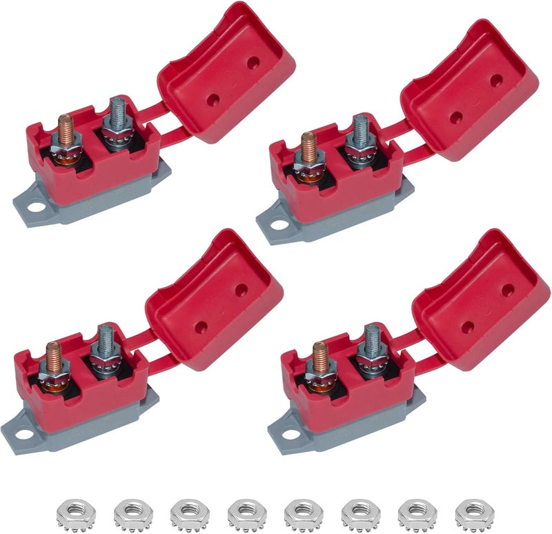 BFXM Auto Reset Circuit Breaker, Stud Type Circuit Breakers with Cover, 12V - 24V DC 20 Amp for RV Marine Boat Trolling, Car Engines and More 4PCS - Image 1